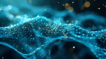Naklejka premium Abstract digital wave with connecting dots and lines. Futuristic technology background. Data visualization, 3D rendering. 3D Illustration.