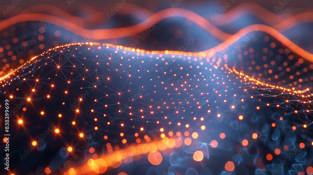 Poster abstract digital wave with glowing nodes and lines, representing data flow, technology, and connecti