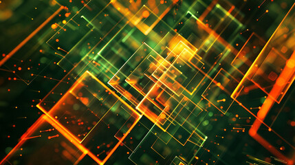 Orange and Lime green glowing abstract geometric lines