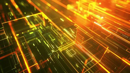 Orange and Lime green glowing abstract geometric lines