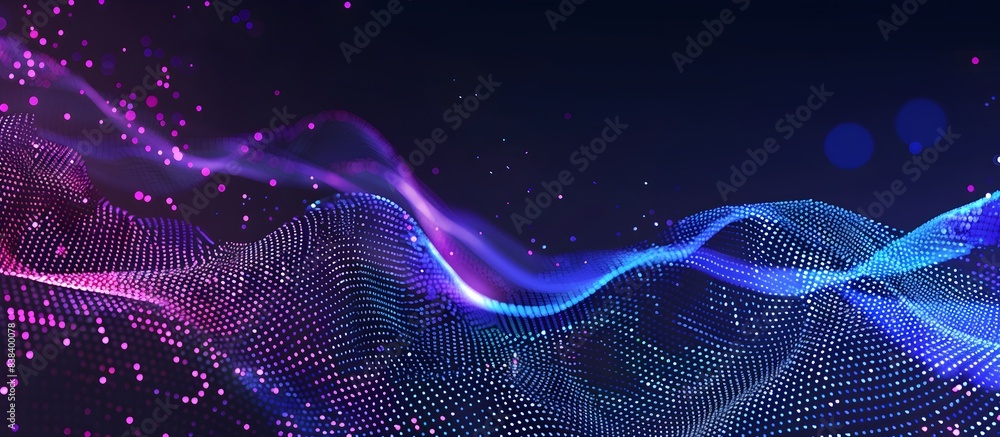 Aufkleber Vector background with two blue and purple lines made of dots on a dark background, with a wave or gradient effect
