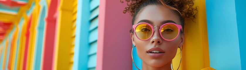 Social media influencer with a person taking a selfie in a pastel studio