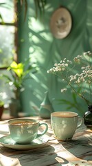 Wellness with a person drinking herbal tea in a pastelcolored room