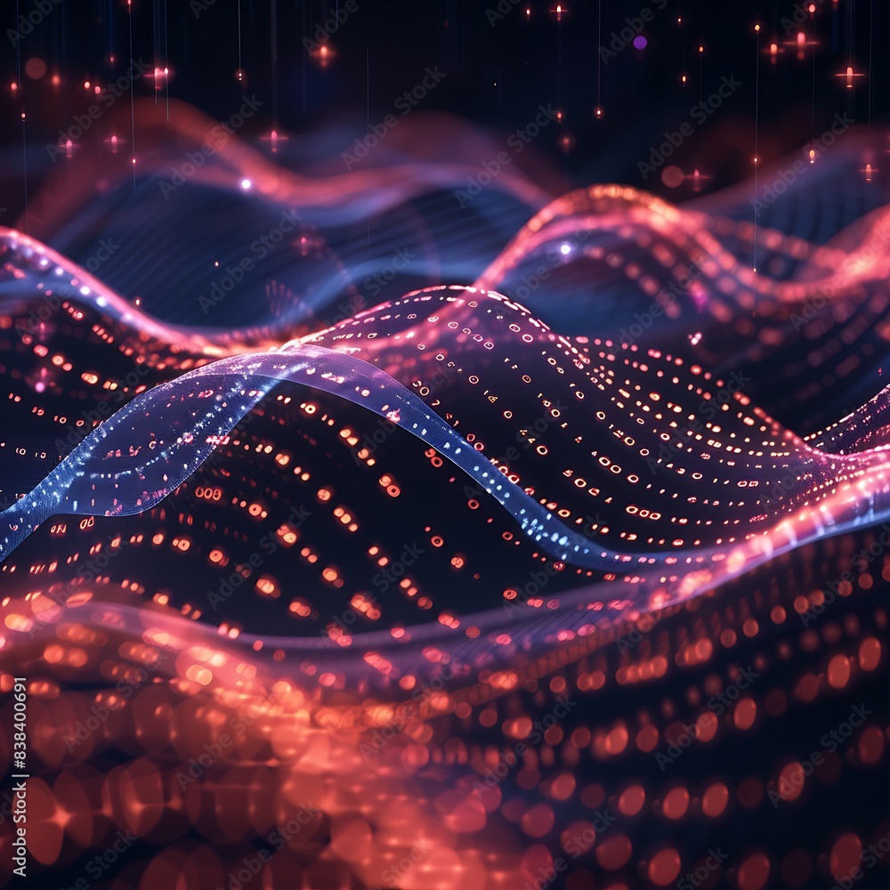 Aufkleber abstract digital waves with glowing dots and lines. futuristic technology background in vibrant colo