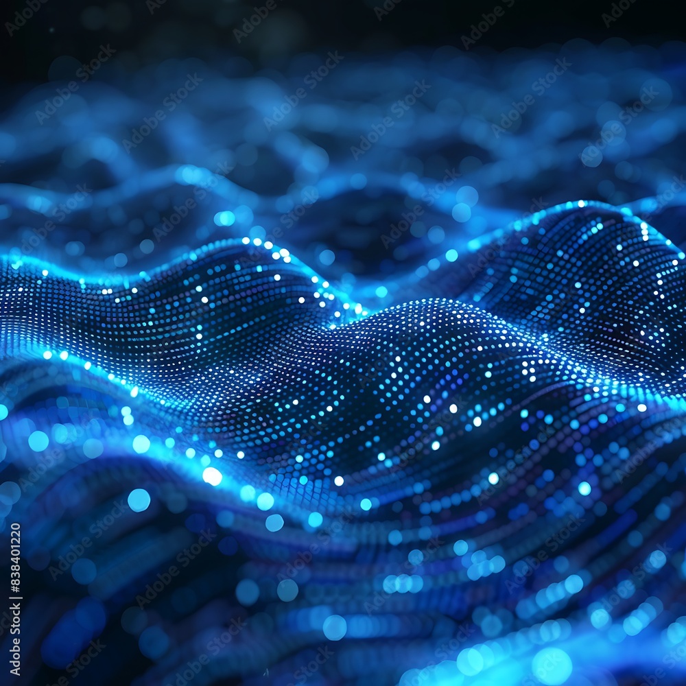 Poster abstract futuristic digital wave of glowing particles. technology and data concept with dynamic blue