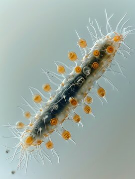 Microscopic view of a single microfilaria, isolated on a white background, realistic photo