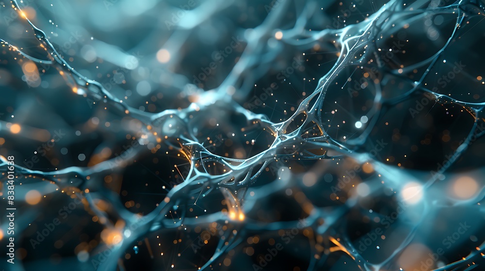Poster abstract futuristic network with glowing lights and blurred background, representing neural pathways
