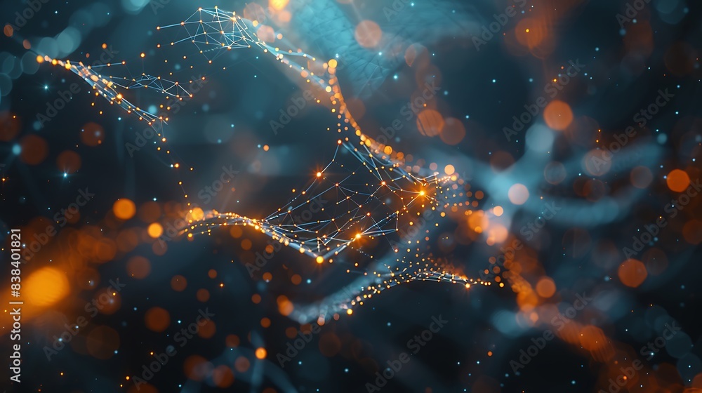 Poster abstract futuristic network, digital data visualization with glowing connections and nodes, represen