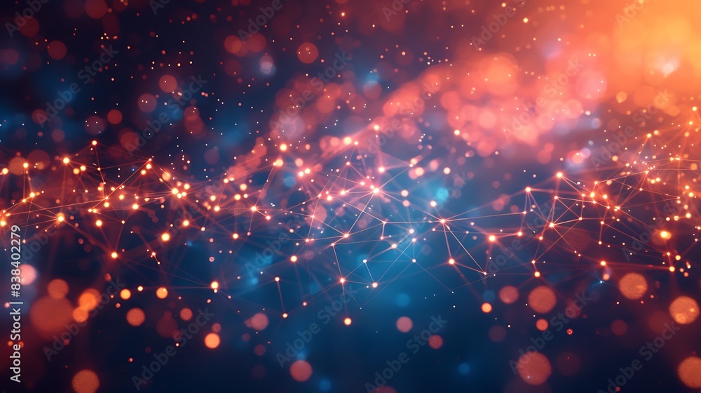 Poster abstract glowing particles and connecting lines with bokeh light effects, perfect for technology, sc