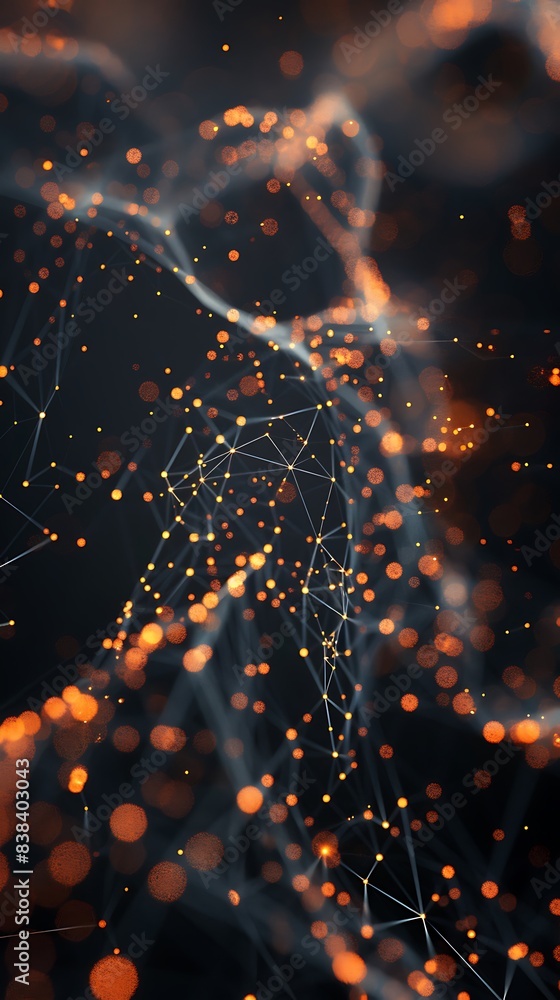 Aufkleber abstract network background with glowing orange particles and interconnected lines, depicting digita