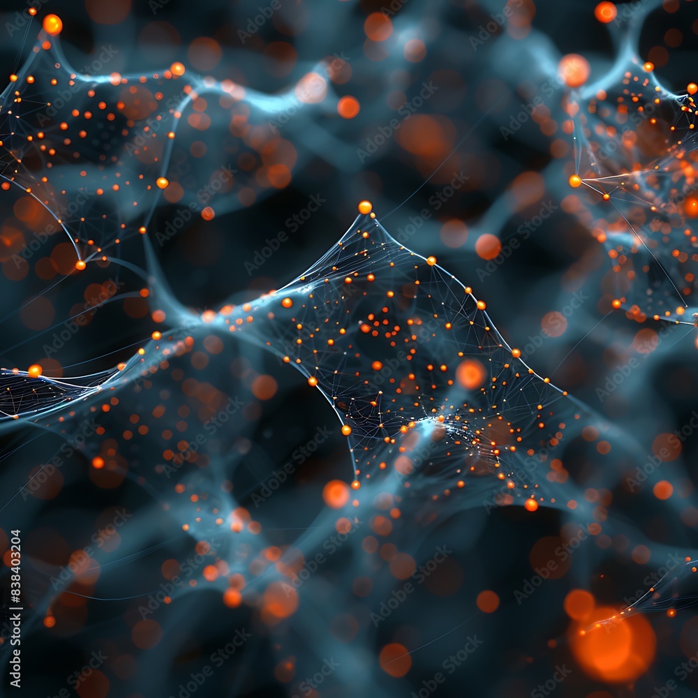 Poster abstract network connections with glowing dots on dark background, representing futuristic technolog