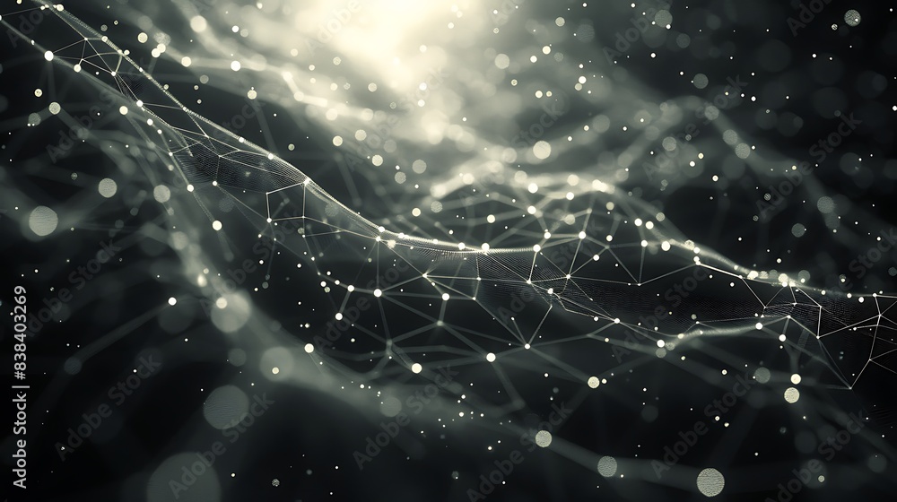 Poster abstract network of glowing nodes and connections, representing futuristic technology, data exchange