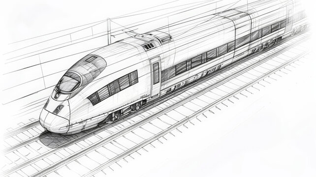 croquis noir et blanc d'une vue perspective d'un train &agrave; grande vitesse