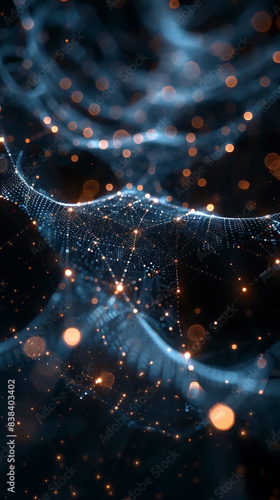 Poster abstract network of glowing particles and lines, representing futuristic technology and digital inte