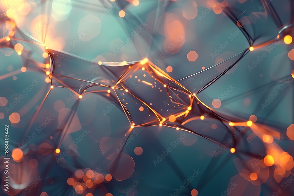 Poster abstract network of interconnected points with glowing lights, representing technology, science, and