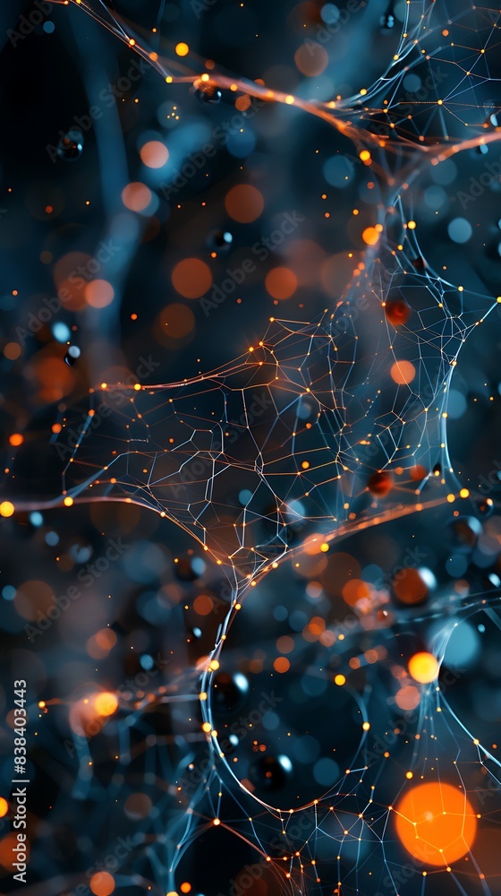 Poster abstract network of interconnected points with glowing lights, representing digital communication an