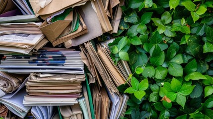 Obraz premium A pile of old newspapers and magazines are stacked on top of each other