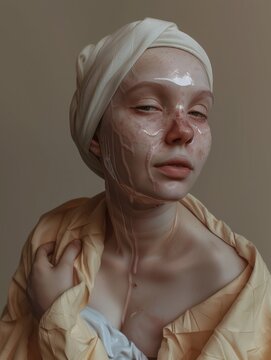 jeune femme chauve souffrant alop&Atilde;&copy;cie suite &Atilde;&nbsp; un traitement de chimioth&Atilde;&copy;rapie pour soigner un cancer, espace pour texte sur le c&Atilde;&acute;t&Atilde;&copy; hyper realistic 
