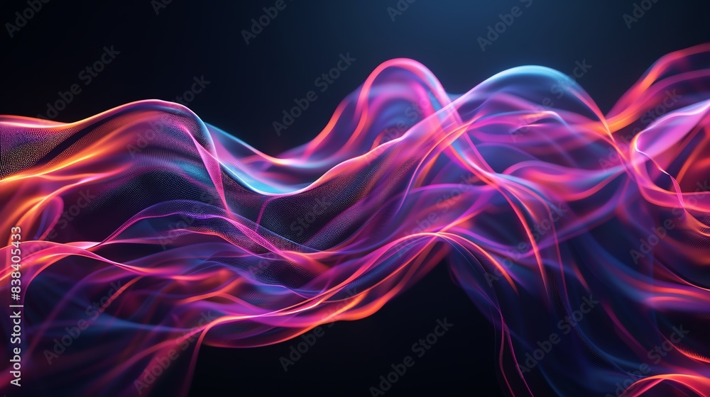 Poster a vibrant and colorful abstract wave design on a dark background, showcasing fluid motion and dynami