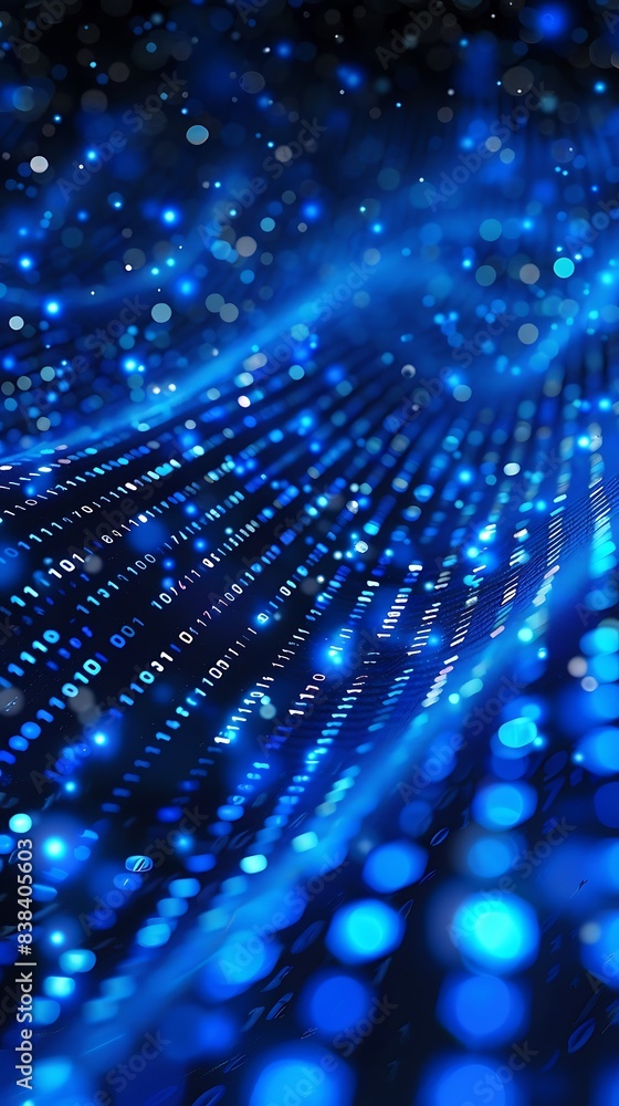 Poster abstract background with dynamic blue lights, futuristic technology concept, and digital wave patter