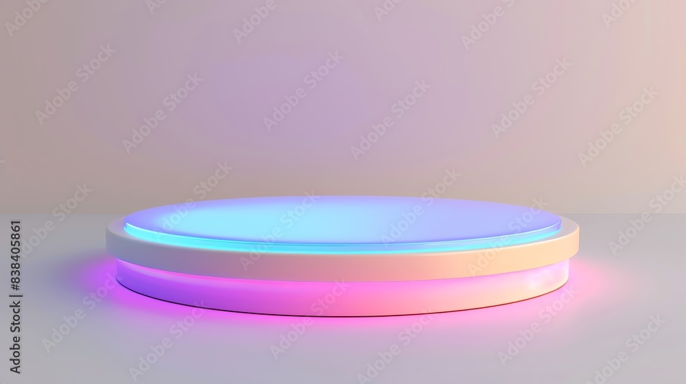 Poster modern abstract background with a glowing round platform illuminated by colorful led lights, perfect