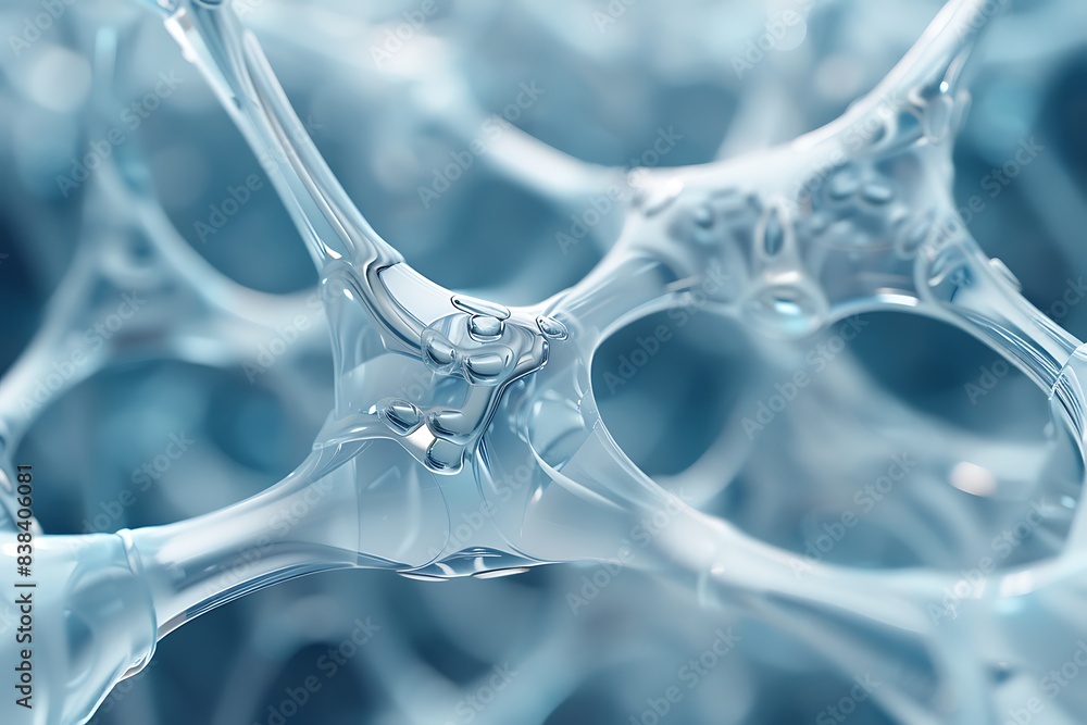 Aufkleber close-up of abstract blue network structure with interconnected nodes and filaments, resembling mole