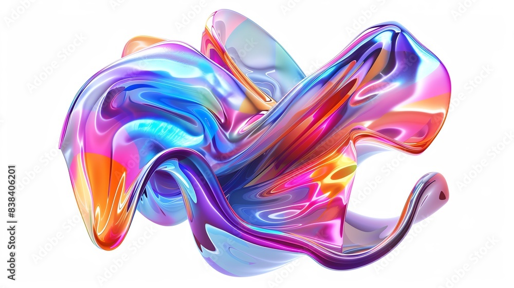 Poster vibrant abstract fluid shape with colorful waves and glossy texture, perfect for modern design and c