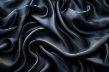 Fototapeta premium Black silk fabric with dramatic folds and creases, the light creating a striking contrast and depth in its texture