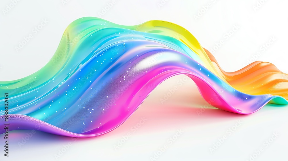 Poster vibrant abstract wave design with rainbow colors and smooth curves, creating a dynamic and fluid art