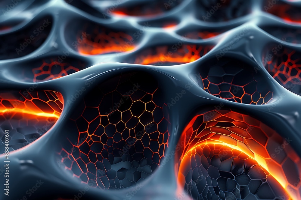 Aufkleber futuristic hexagonal pattern with glowing orange and black elements, showcasing a high-tech, abstrac