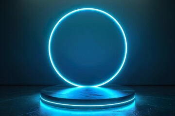 Background podium 3D light neon blue platform stage product abstract
