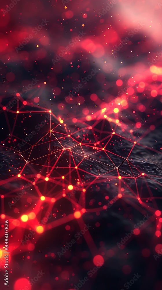 Poster futuristic red and black network of glowing nodes and connections on an abstract background. perfect