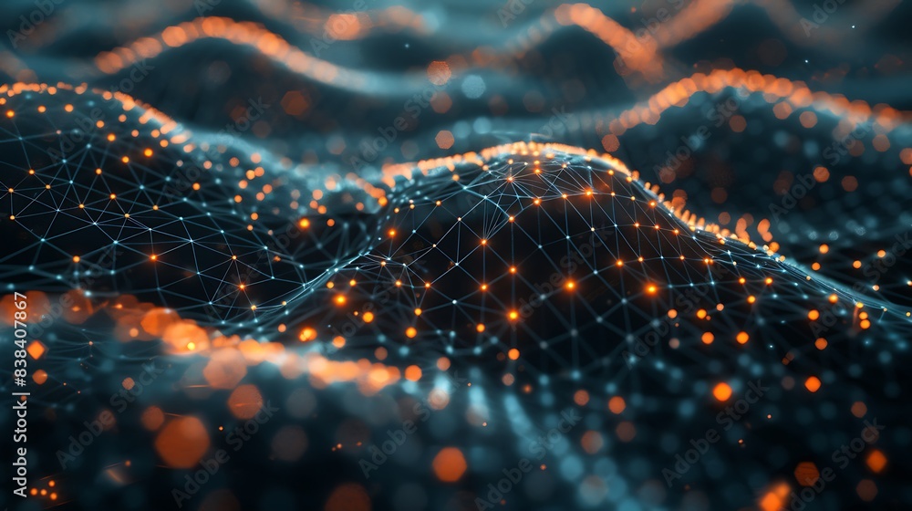 Aufkleber futuristic data network with glowing connections forming a digital landscape. abstract technology ba