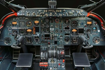 Fototapeta premium A detailed diagram of a cockpit layout, including instrumentation panels and control systems
