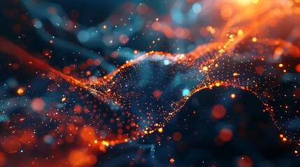 Stunning abstract background with vibrant orange and blue light particles, evoking a sense of digital energy and futuristic technology. 3D Illustration.