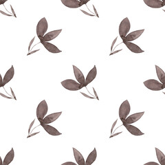 Brown fantasy floral silhouette. Pattern of flowers. Watercolor texture. Ideal for decorating fabrics, wallpaper, dishes and other products. White background