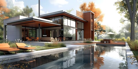 3D rendering of house design created using CAD software like Revit. Concept Architectural Visualization, Technology in Design, 3D Modeling, Building Design, CAD Software