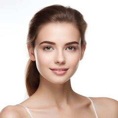 Obraz premium Portrait of a beautiful young woman bright skin on studio background