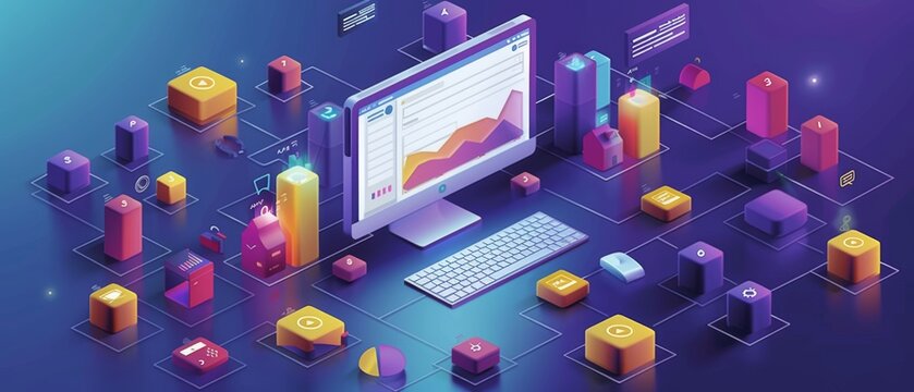 3D illustration of social media, SEO connections on a laptop screen. - Powered by Adobe