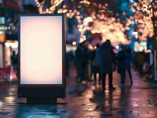 Leere Werbetafel in der Fußgängerzone bei Nacht