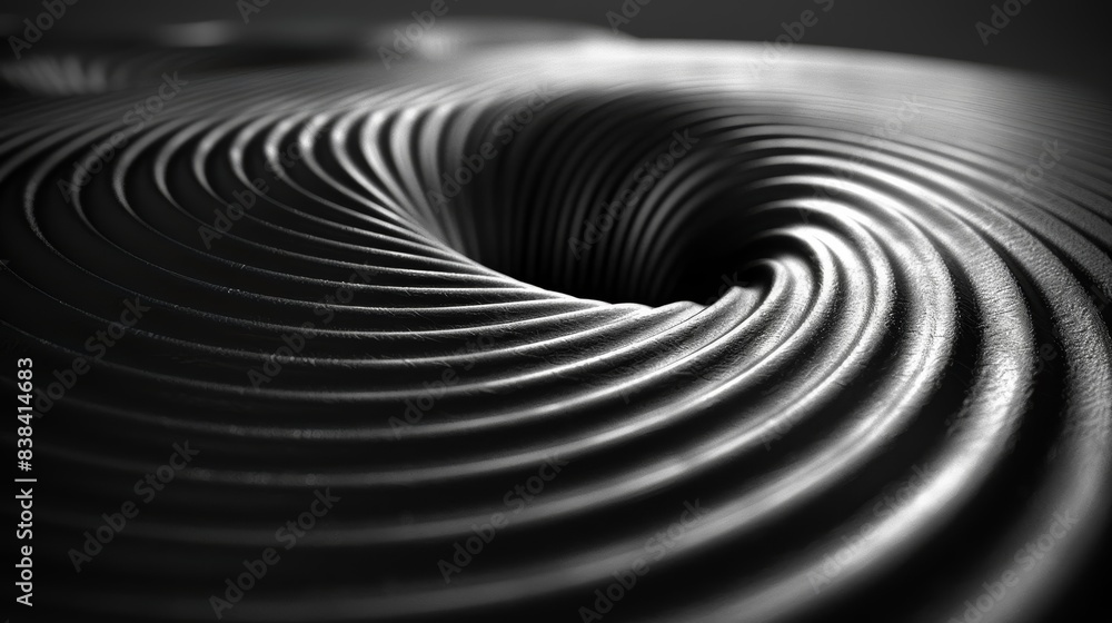 Aufkleber close-up of concentric circular patterns in black and white, creating a mesmerizing abstract texture