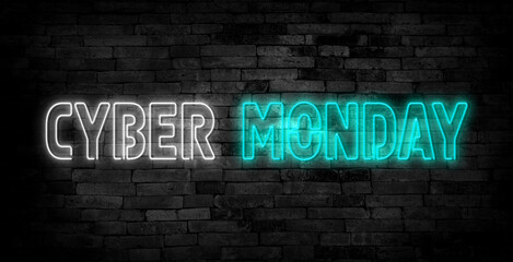 Obraz premium Cyber monday sale neon signs vector. Design template neon sign