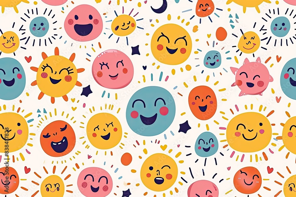 Aufkleber a pattern of smiling faces on a white background, a pattern of smiling faces, Cute and cheerful vector backdrop with smiling faces and positive vibes