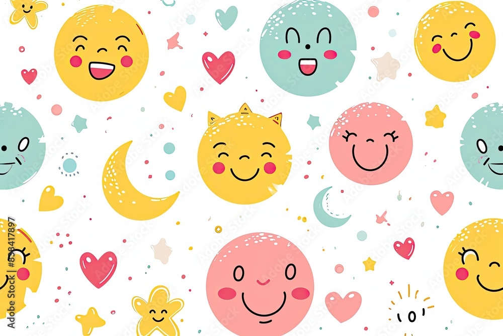 Fototapete a pattern of smiling faces on a white background, a pattern of smiling faces, cute and cheerful vect