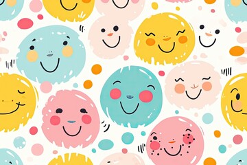 a pattern of smiling faces on a white background, a pattern of smiling faces, Cute and cheerful vector backdrop with smiling faces and positive vibes