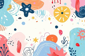 a colorful pattern with a lot of different shapes, a colorful pattern with a lot of different shapes, Cute pastel-colored vector background with charming elements and doodles