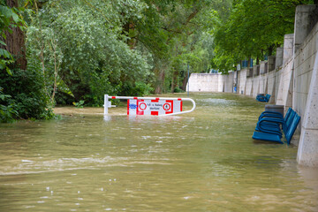 Flood in Ingolstadt, view of a flooded landscape Ingolstadt , Danube, Bavaria, Germany