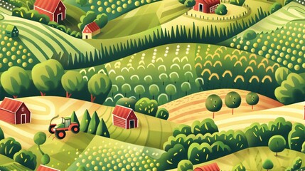 Seamless pattern - Top View of a Farm