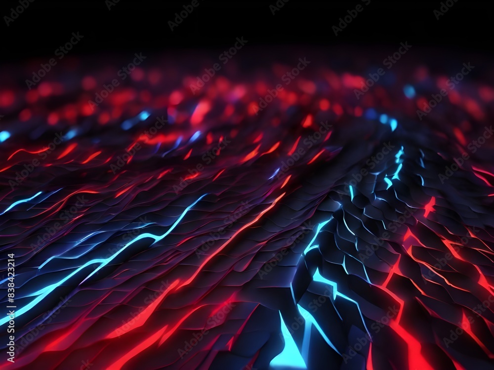 Poster abstract background of small lines blue and red neon lightning color with shadow gradient black and 