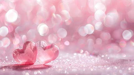 Obraz premium Romantic Pink Background Hearts Bokeh Lovers Valentine’s Day Celebration